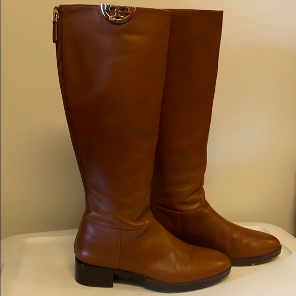 Tory Burch Tall Leather Flat Boots - Picture 1 of 5